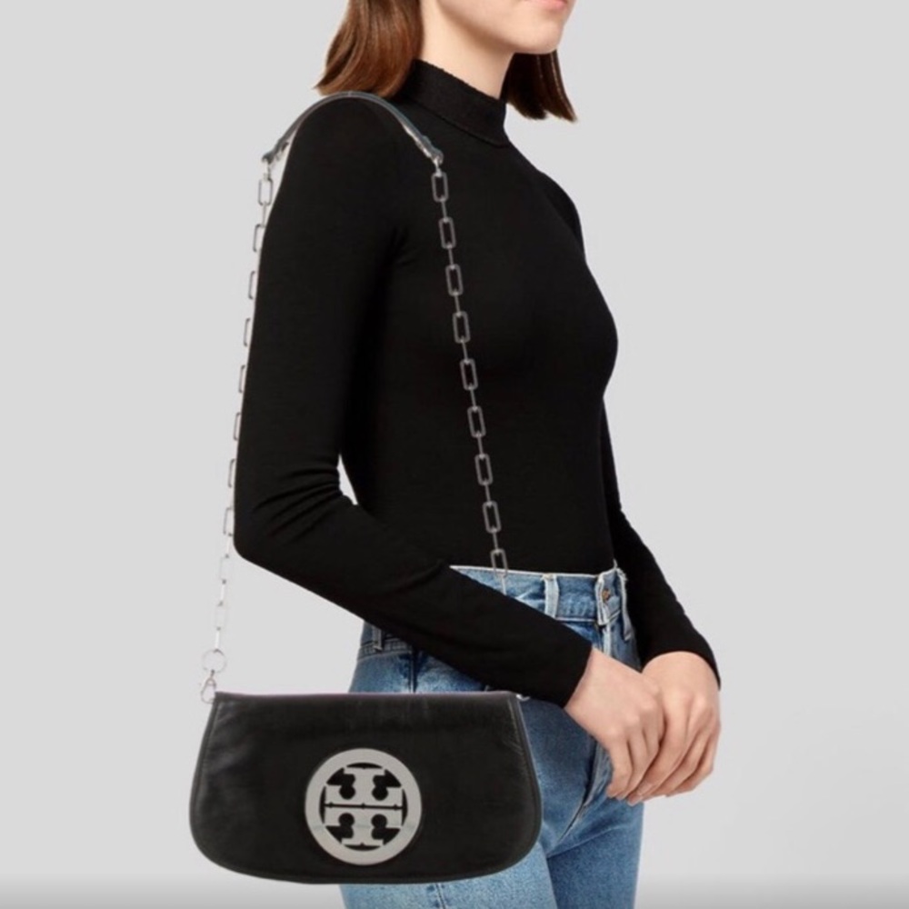 Black Tory Burch Clutch Crossbody Silver & Black